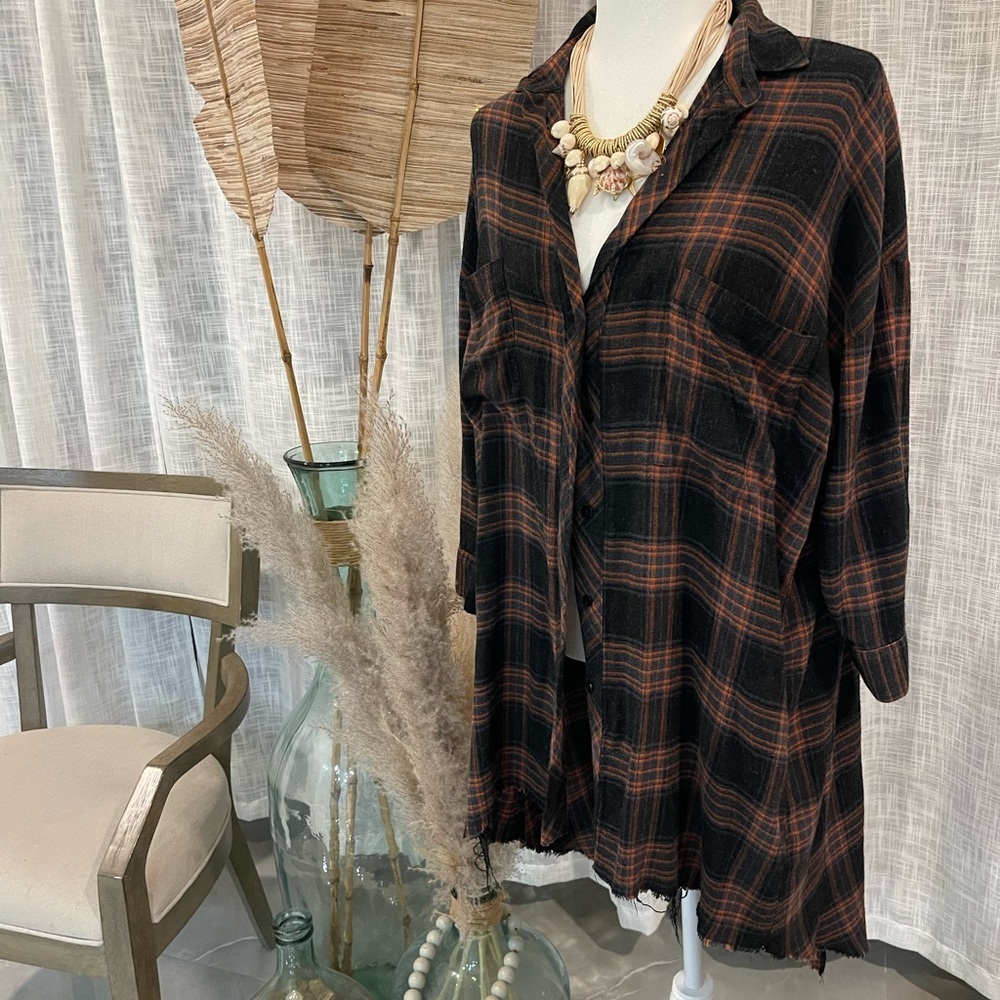 Zara Black and Orange Plaid Shirt